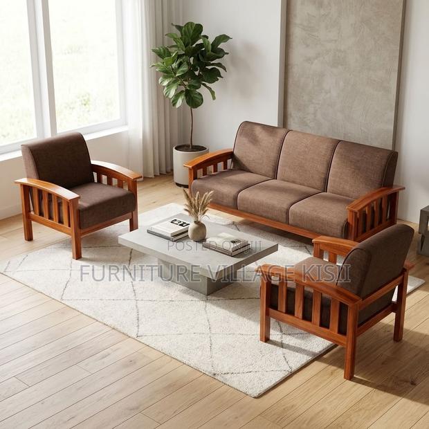 5-Seater Brown Fabric Office Sofa - thumbnail 9