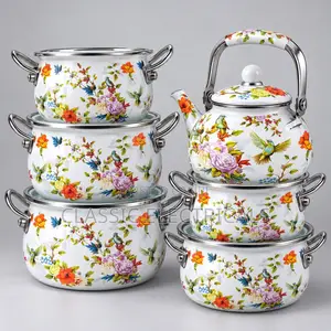 Flowered 12pcs Signature Enamel Cook and Serve Cookware Set
