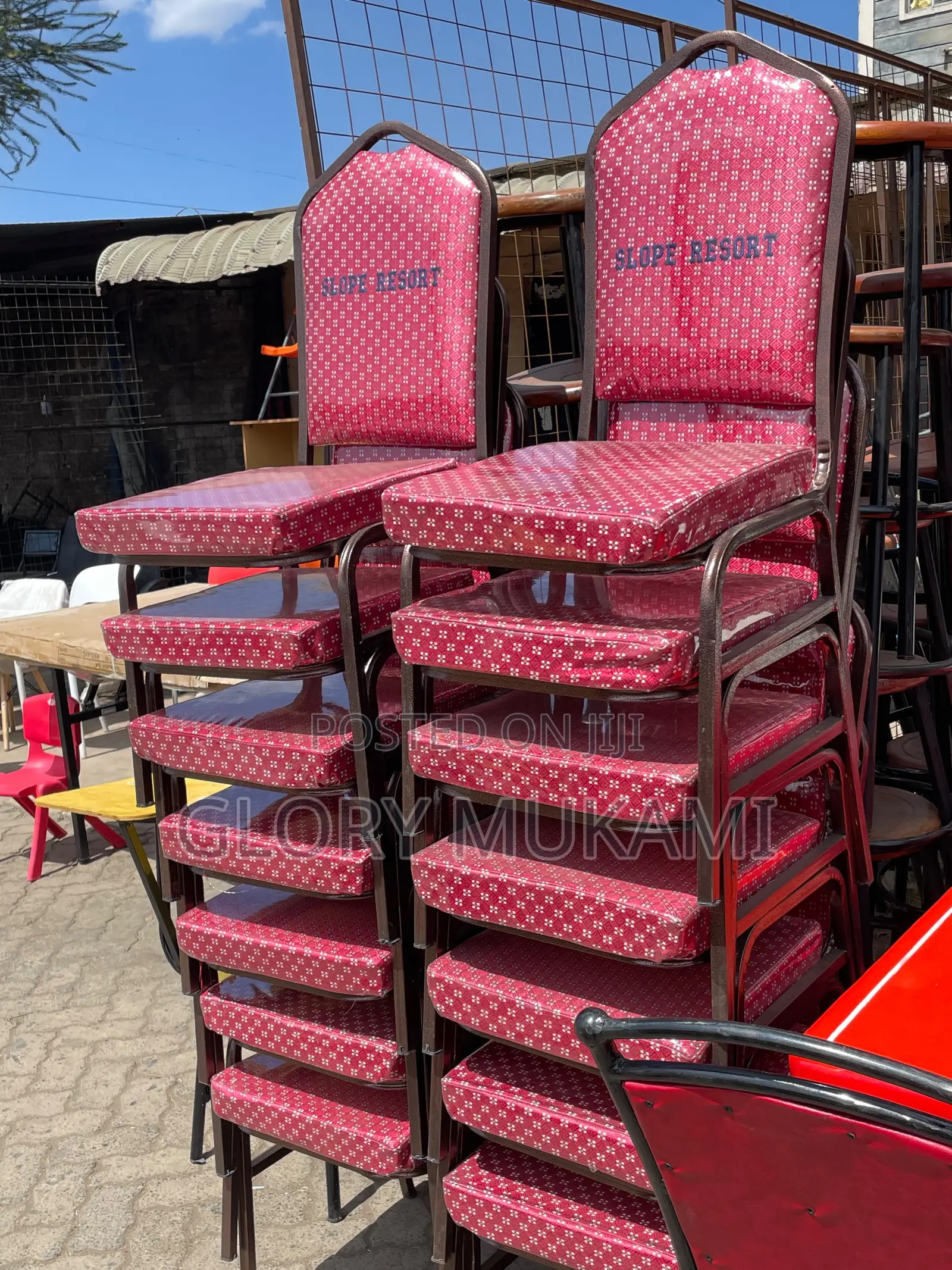 Red Conference Coated Chairs With Logo Printed