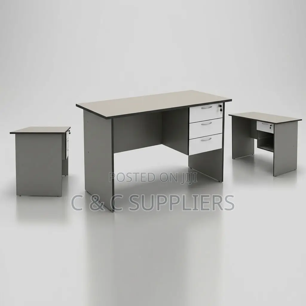 White Generic Study Desk With Drawers