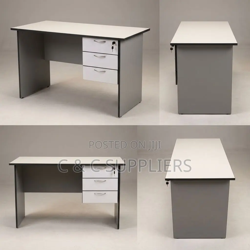 White Generic Study Desk With Drawers