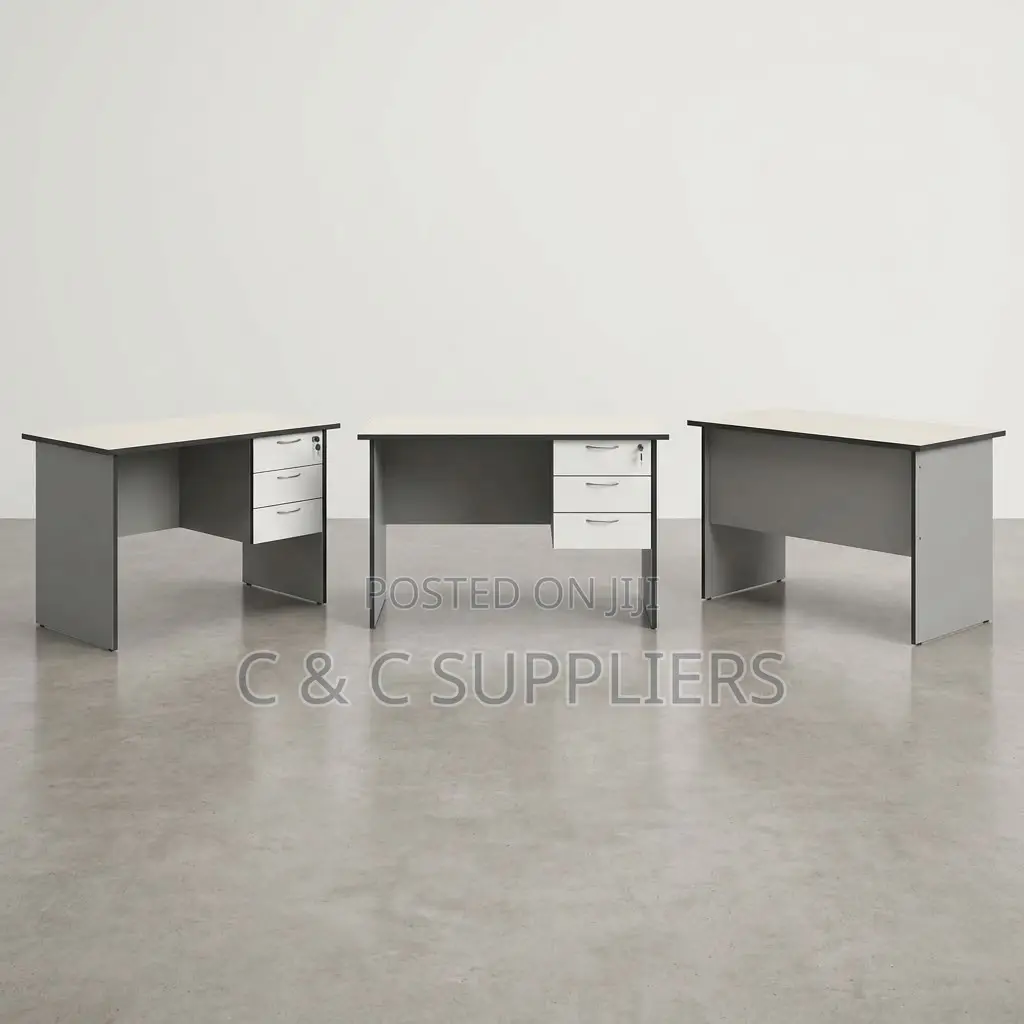 White Generic Study Desk With Drawers