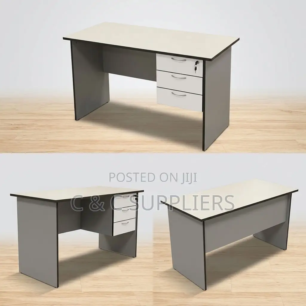 White Generic Study Desk With Drawers