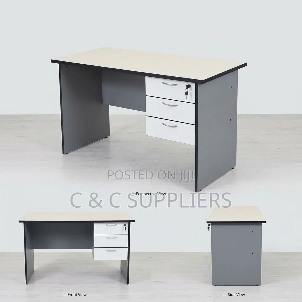 White Generic Study Desk With Drawers