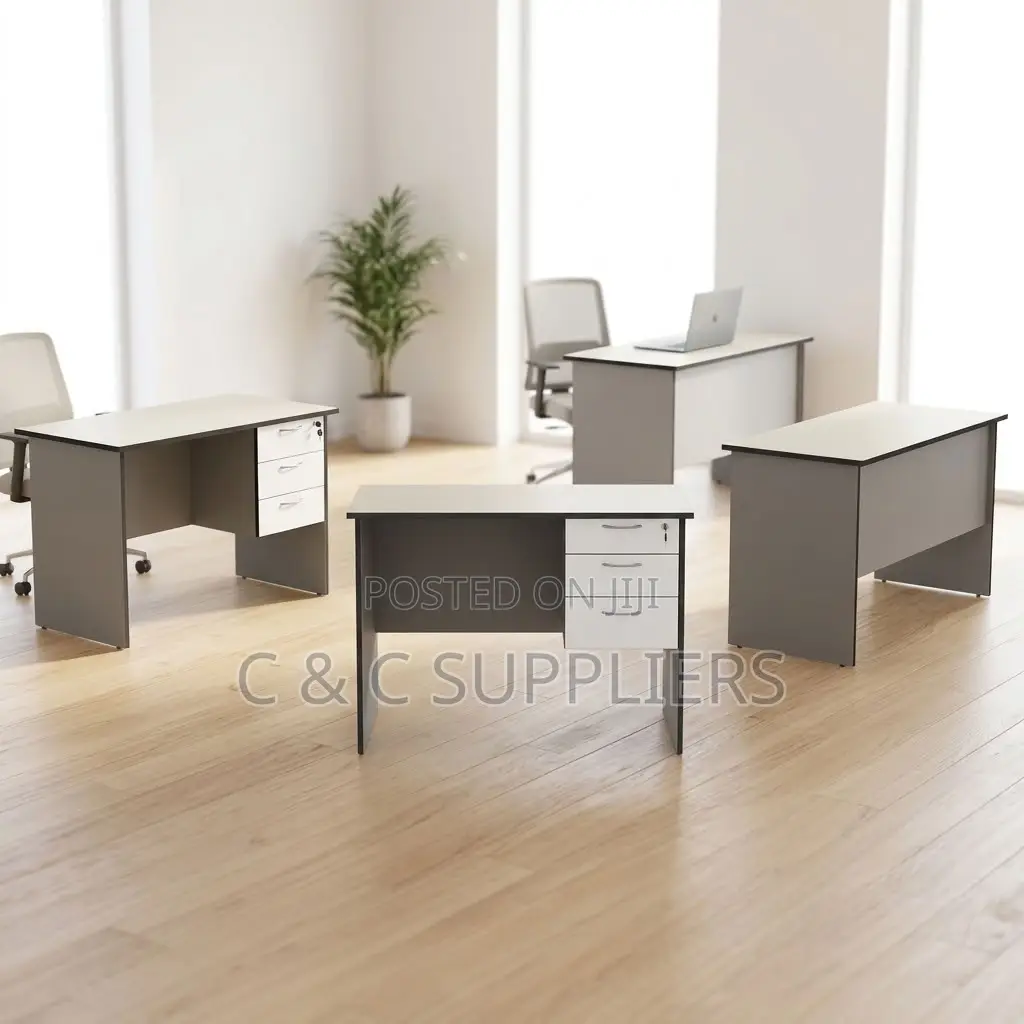 White Generic Study Desk With Drawers
