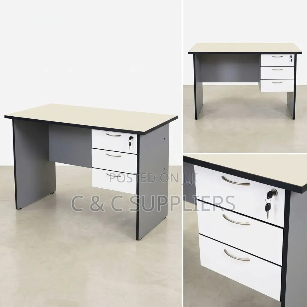 White Generic Study Desk With Drawers