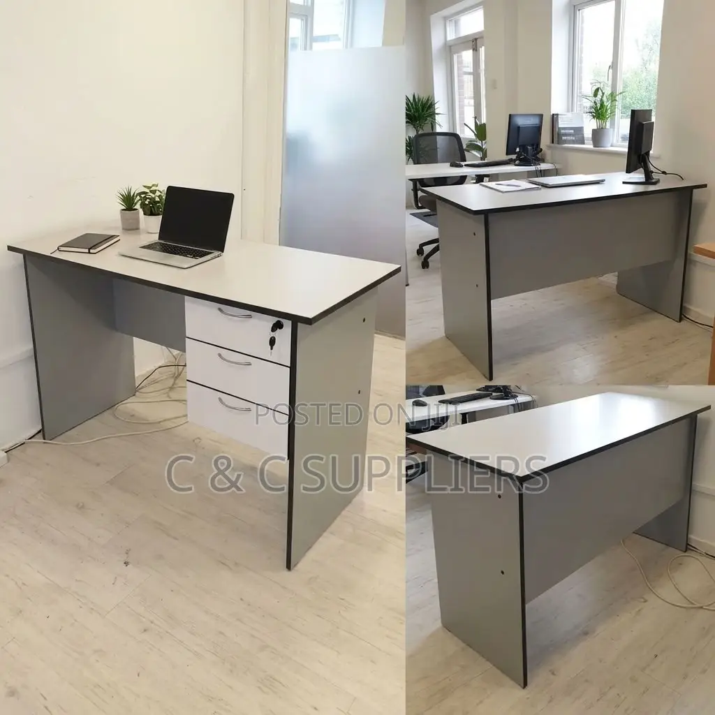 White Generic Study Desk With Drawers