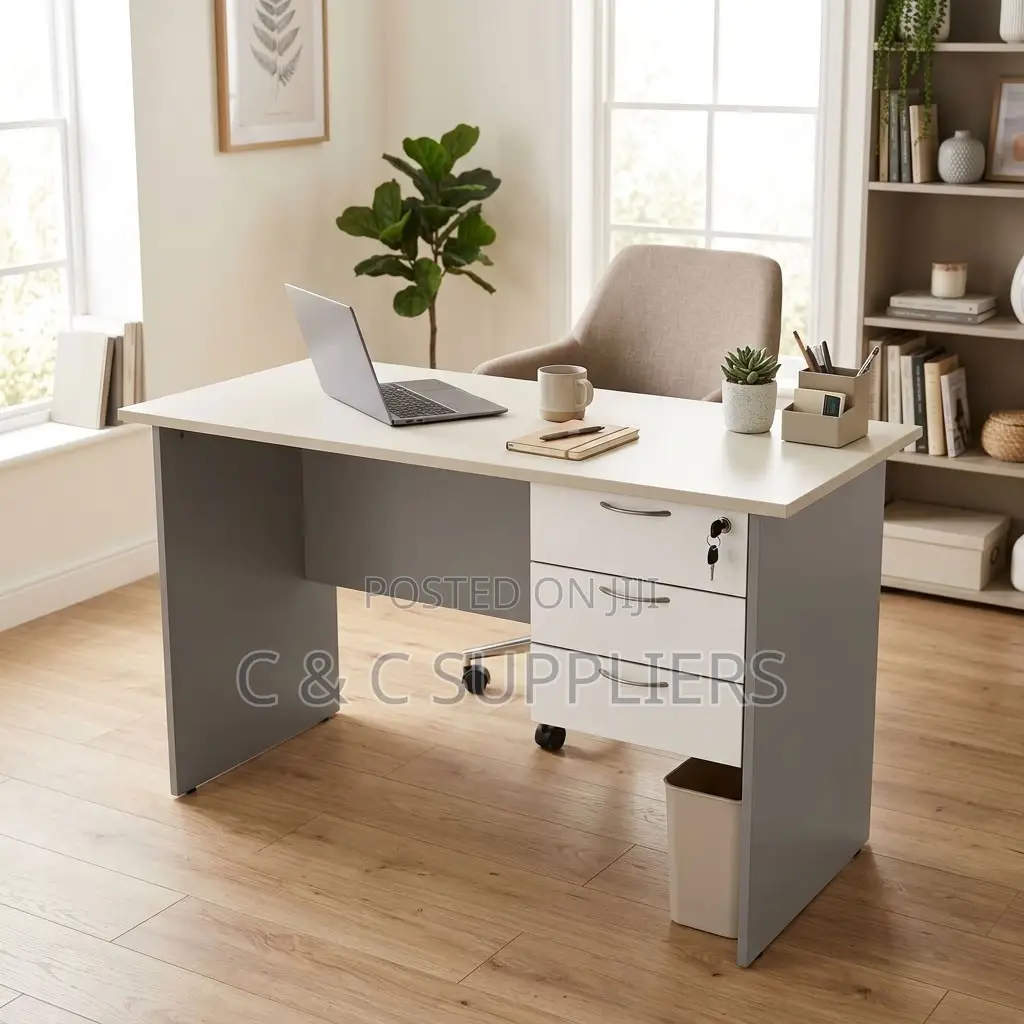 White Generic Study Desk With Drawers