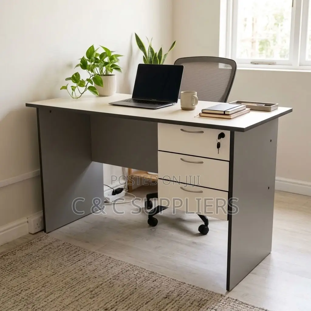 White Generic Study Desk With Drawers