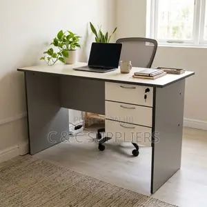 White Generic Study Desk With Drawers