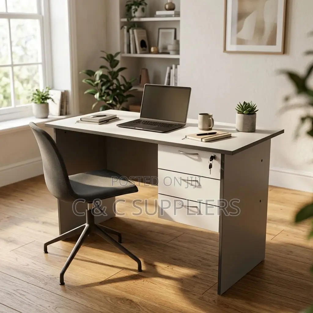 White Generic Study Desk With Drawers