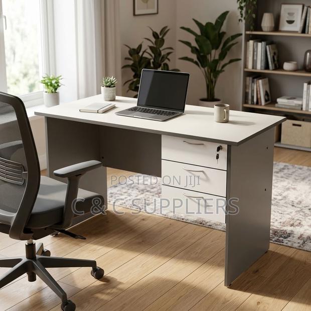 White Generic Study Desk With Drawers - thumbnail 3