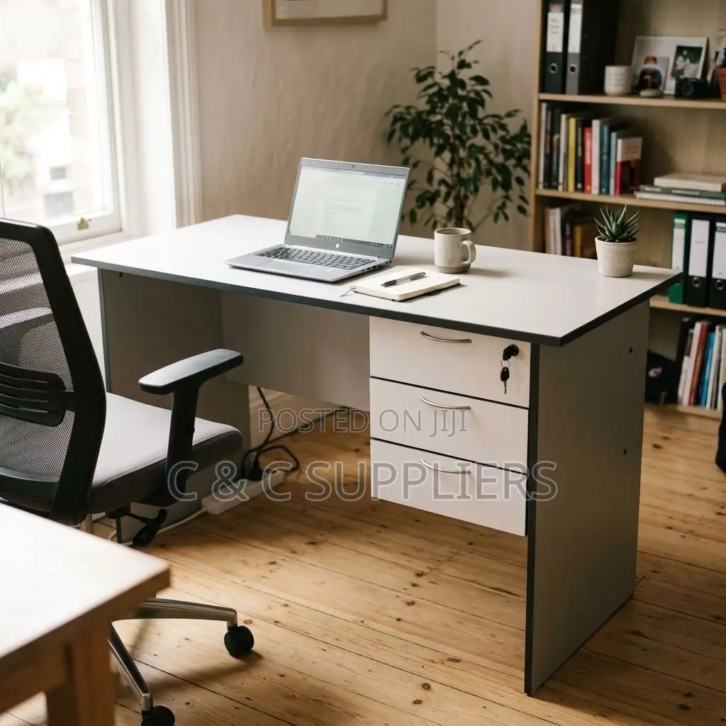 White Generic Study Desk With Drawers