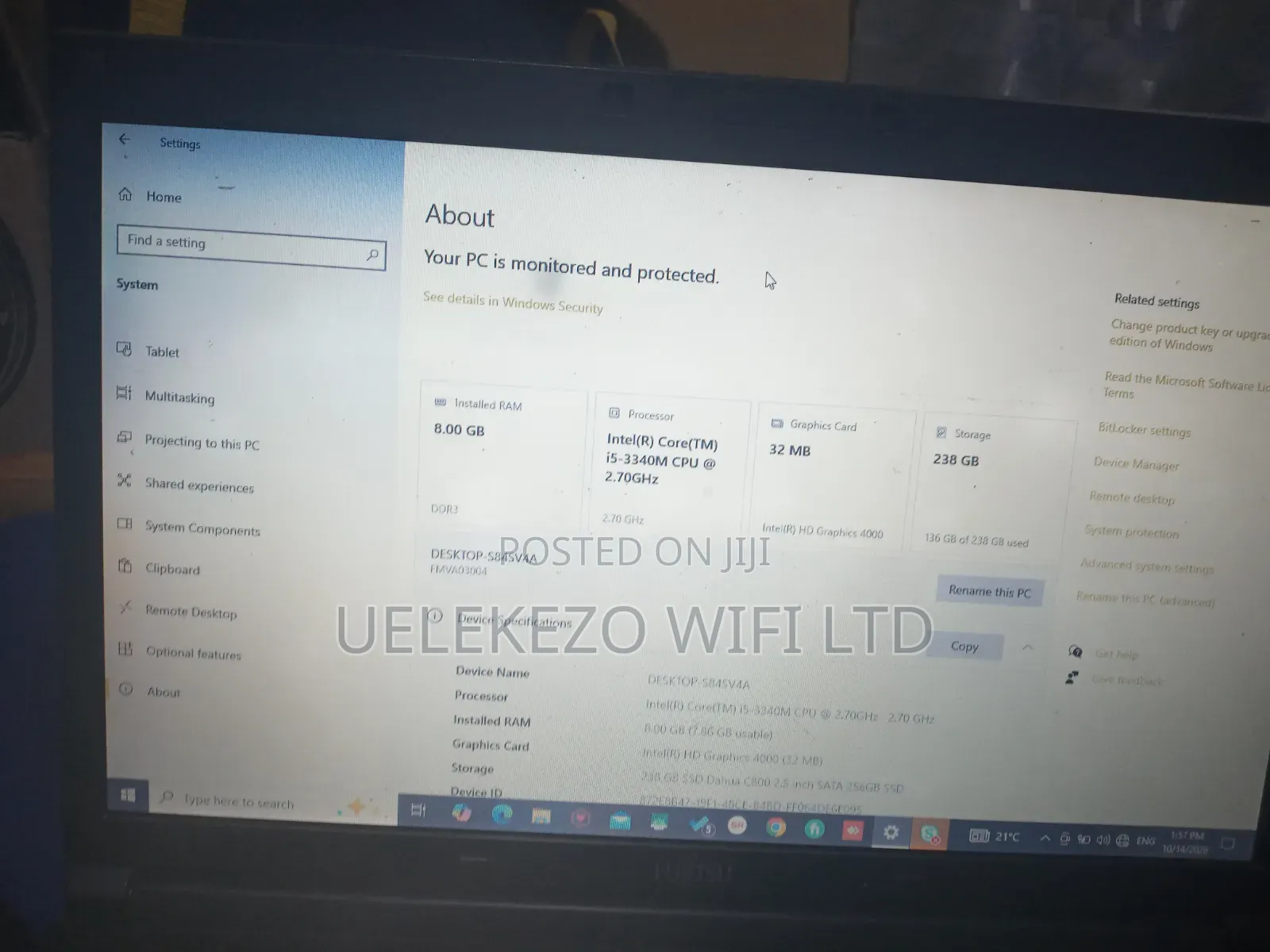 Laptop 8GB Intel Core i5 SSD 256GB