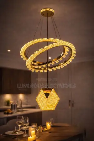 Elegant Gold Double-Ring Crystal Chandelier for Dining Room