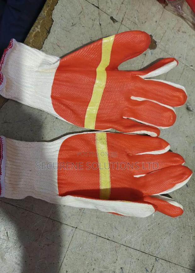 Orange-and-White Safety Work Gloves With a Rubber or PVC Coating