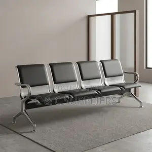 4-Seater Padded Black Airport Bench