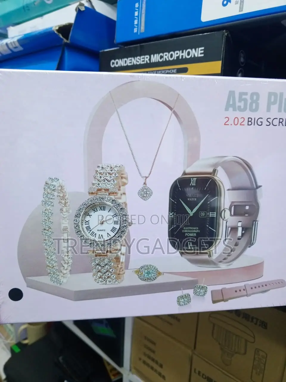 A58 Plus Bluetooth Calling Smartwatch With Women's Jewelry Set
