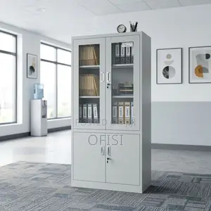 Office Cabinet; Half-Glass Metal Document Cabinet