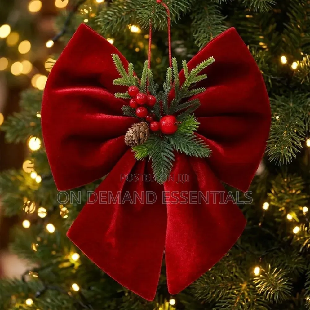 Wine Red Christmas Tree Bow Ornament Pine Needl