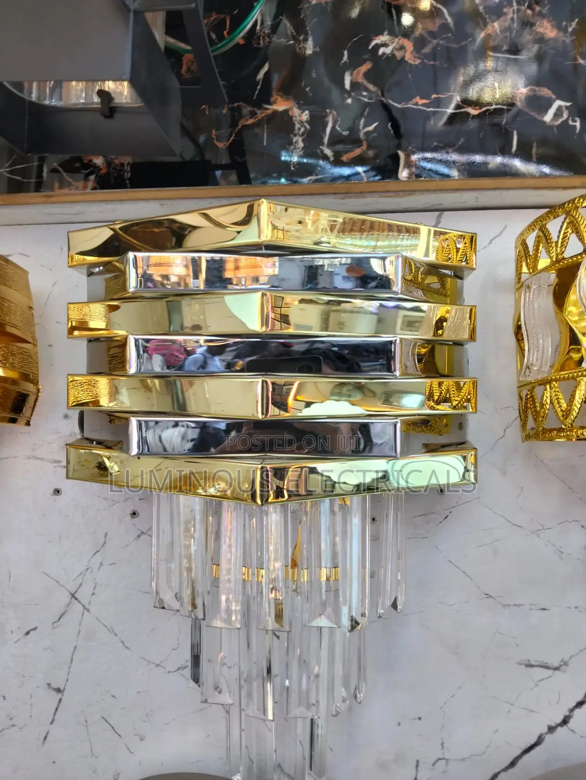Luxury Dual-Tone Hexagonal Crystal Sconce Wall Light