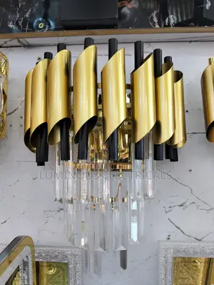 Luxury Postmodern Black & Gold Tubular Crystal Sconce Wall Light