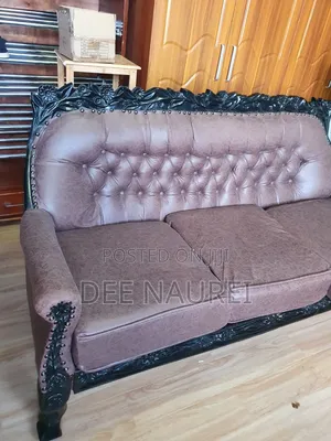Antique Style Carved 3 Seater Sofa - Brown Tufted, Used, Nairobi