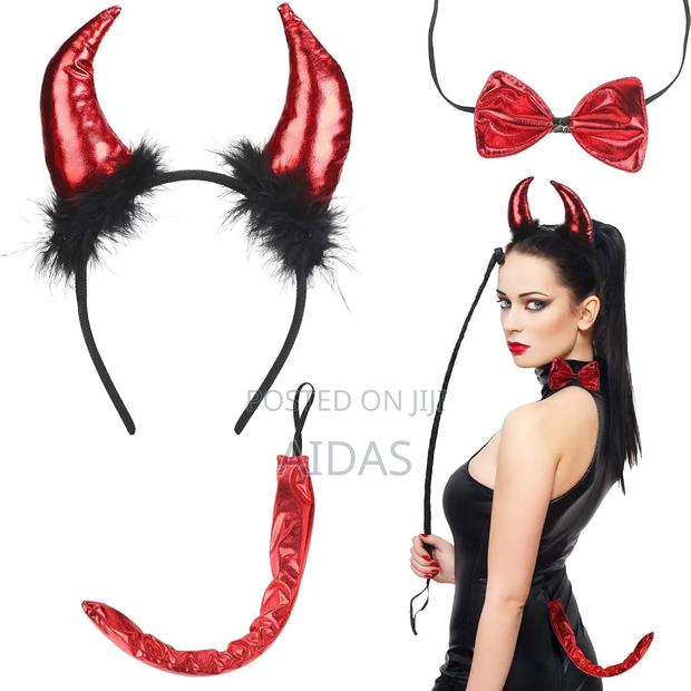3 PCS Devil Horns Headband With Fork Devil Halloween