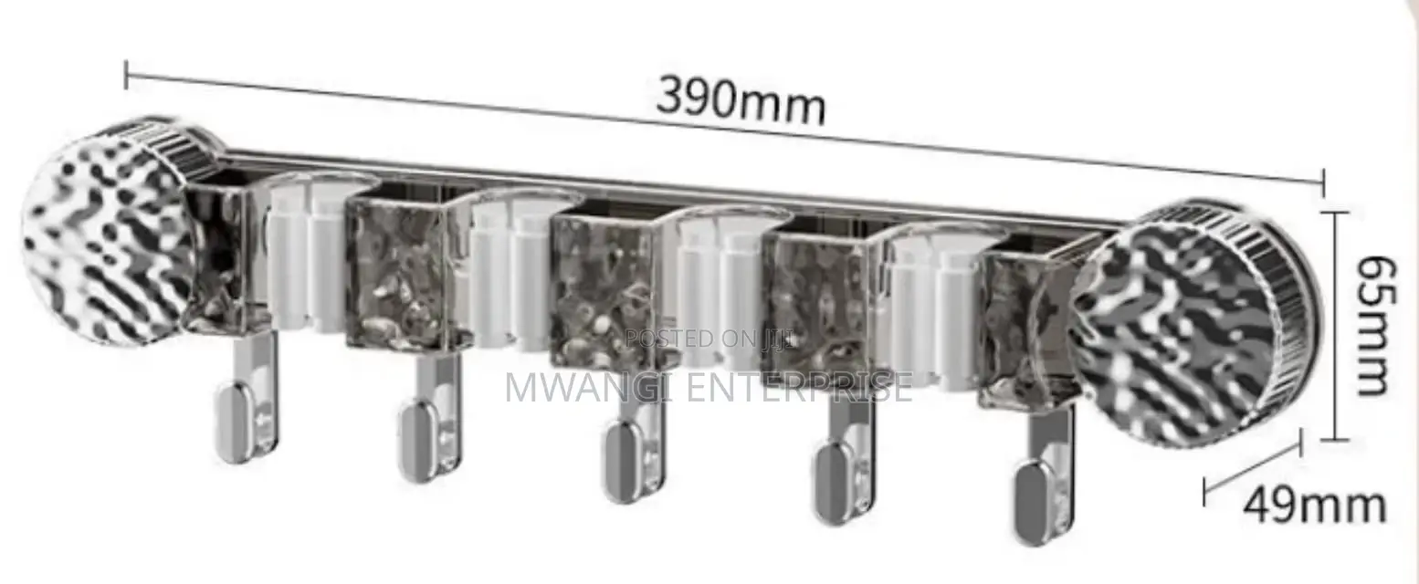 4-Hole Multi-Purpose Mop Hanger Rack With Hooks