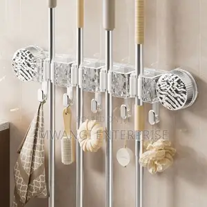 4-Hole Multi-Purpose Mop Hanger Rack With Hooks