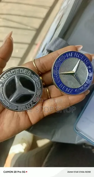 Chrome _Blue/Black Mercedes Benz Star Flat Emblem Front Hood Ornament
