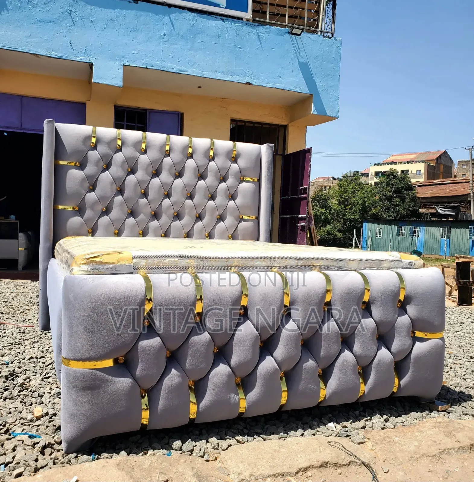 Royal Blue Velvet Bed