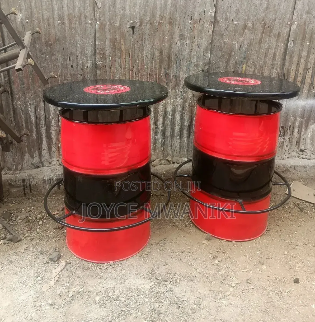 Red and Black , Custom Bar Drum Tables, With Branded Marble Top
