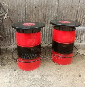Red and Black , Custom Bar Drum Tables, With Branded Marble Top