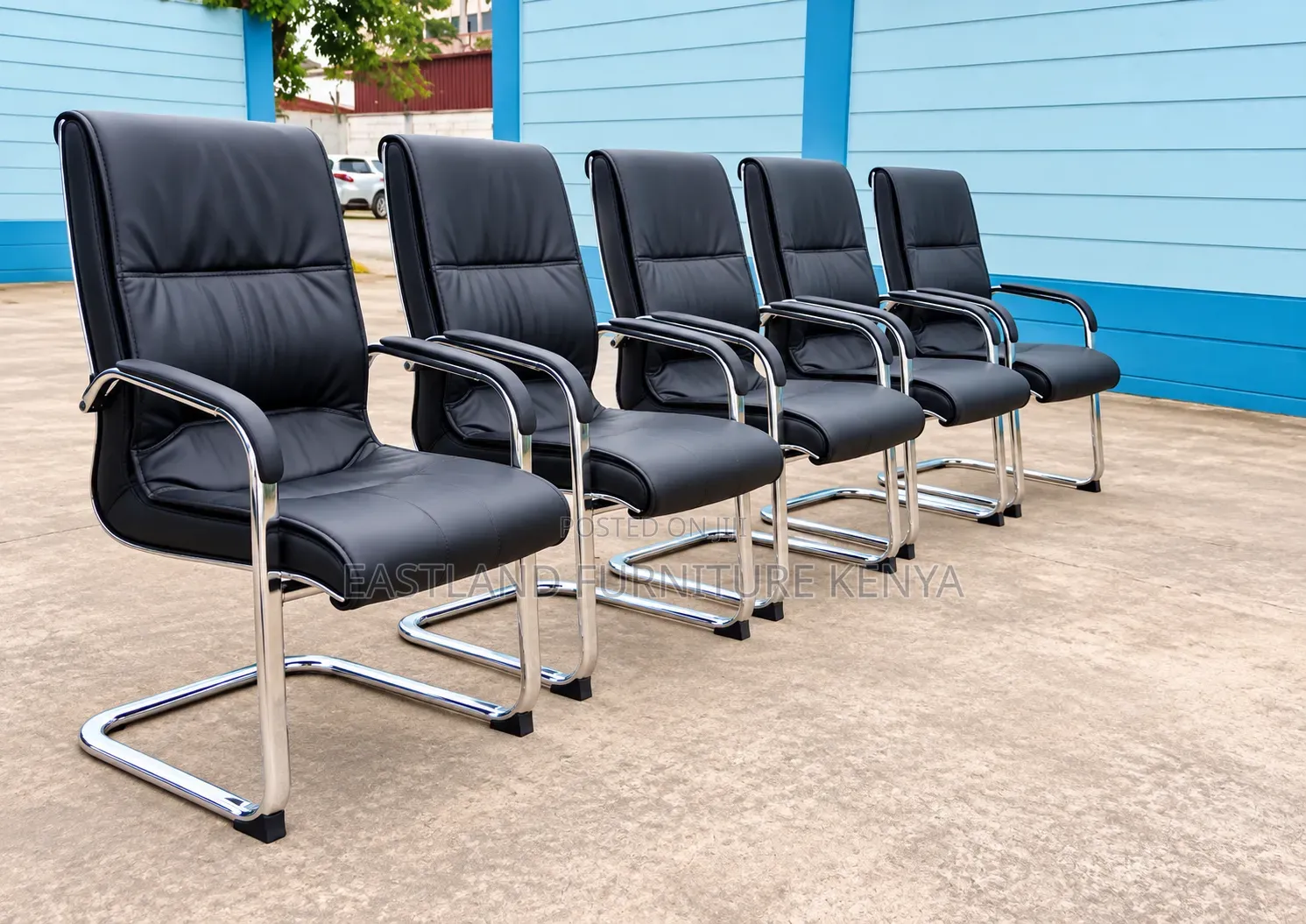 Modern Black Leather Visitor Office Chairs With Chrome