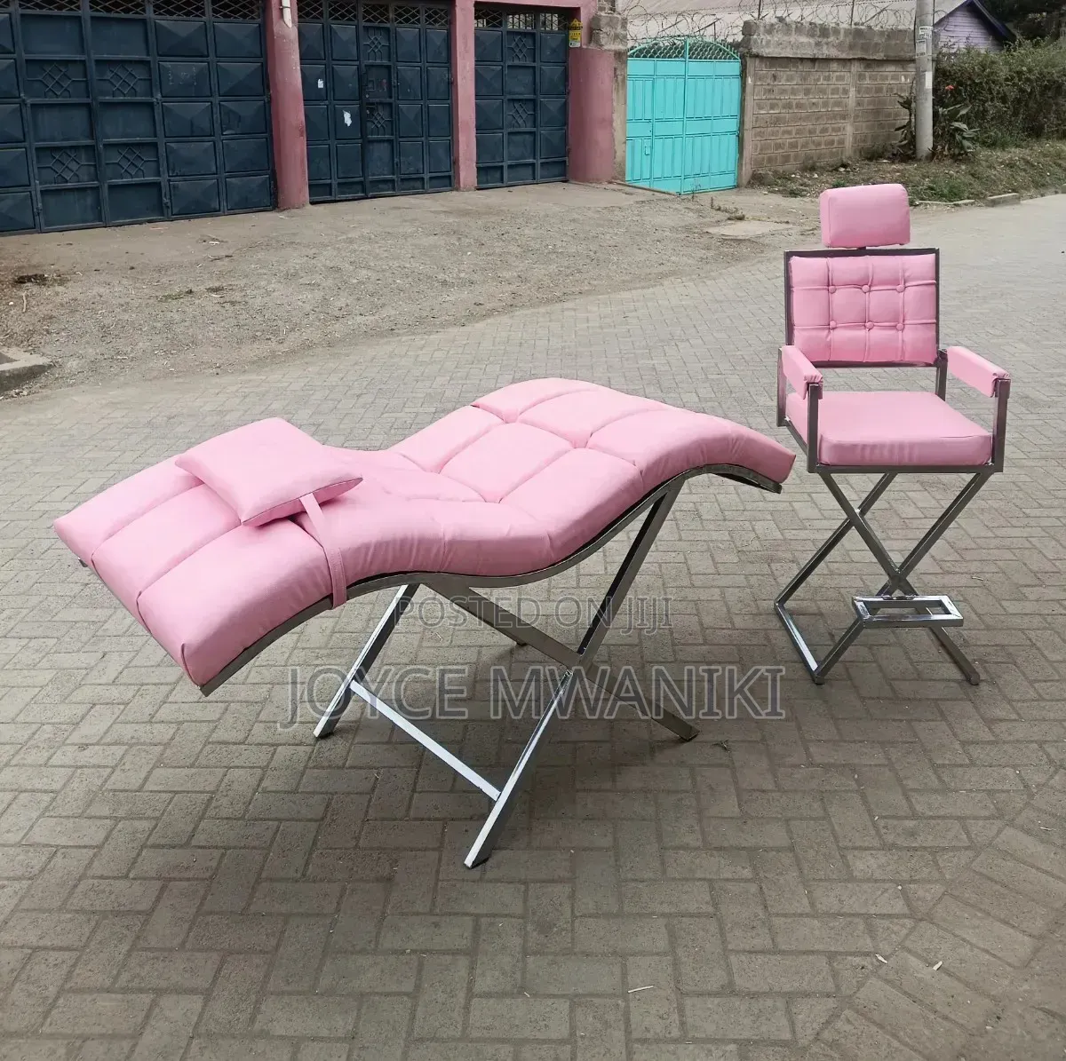 Lash Bed and a Makeup Chair With Silver Coated Frame 