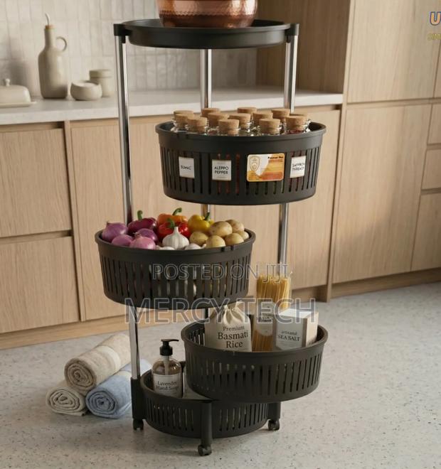 URK Rotatable 4-Tier Fruit Rack With Wheels (Black) - main view
