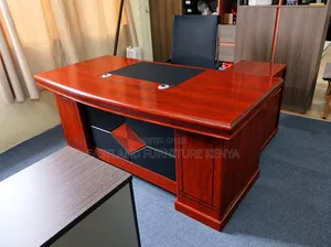 Executive Mahogany Office Desk With Black Inlay and Cable Management