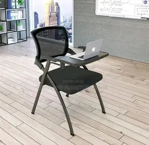 Black Mesh Office Visitor Chair With Attached Writing Tablet
