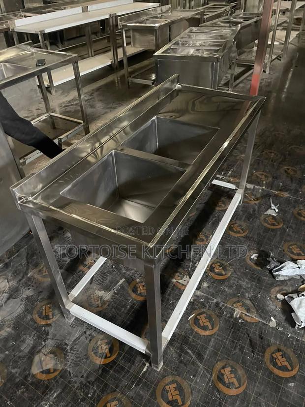 Stainless Steel Commercial Double Sink Two Bowls Size 150cm by 56cm
