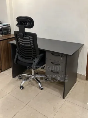 Multi Colored Office Desk With Swivel Mesh Chair