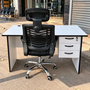 Multi Colored Office Desk With Swivel Mesh Chair