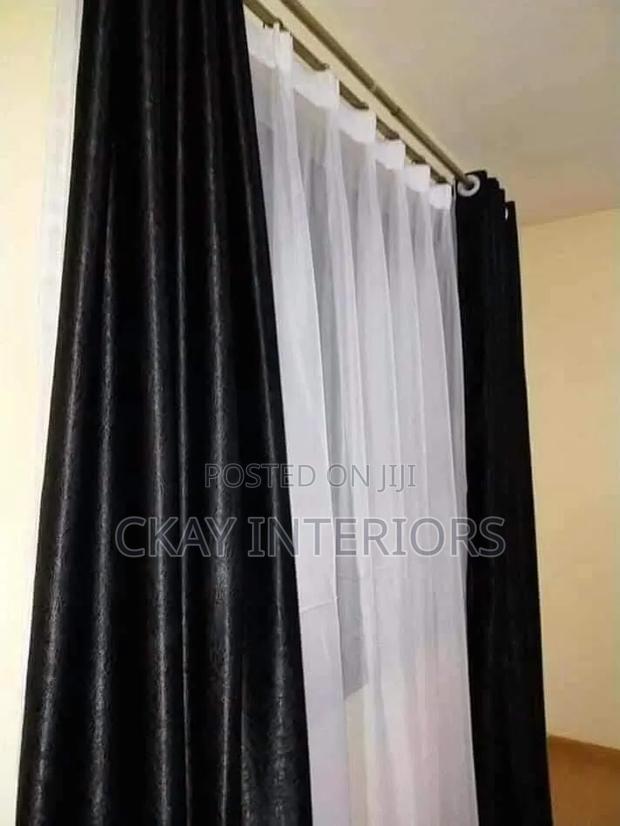 Soft Plain Yellow and Black Window Curtains - thumbnail 2