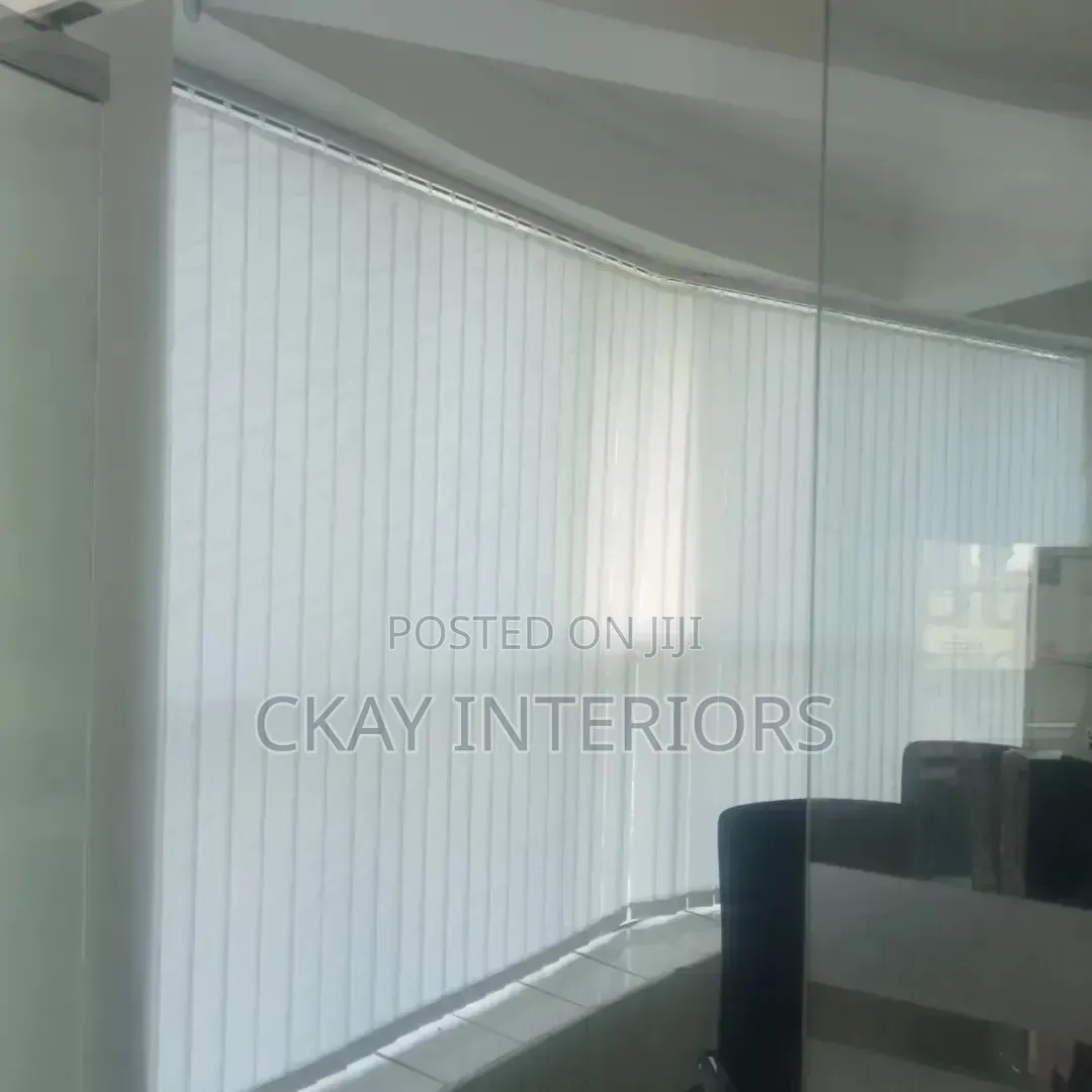 White and Light Green Office Window Vertical Blinds