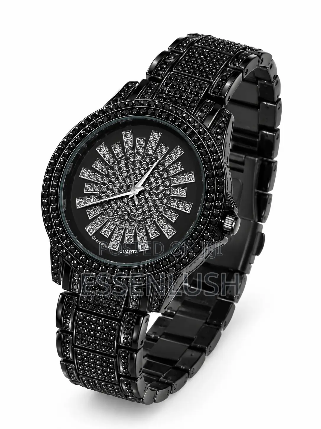 Black Crystal Quartz Watch for Men & Women – Luxury Style