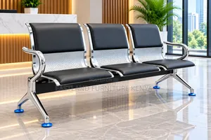 3-Seater Black Airport Waiting Bench Stainless Steel Reception Chair