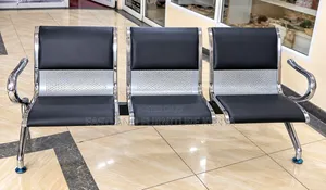 3-Seater Black and Chrome Metal Waiting Bench for Office & Reception