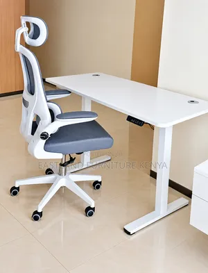 White Electric Height-Adjustable Office Desk With Ergonomic Mesh
