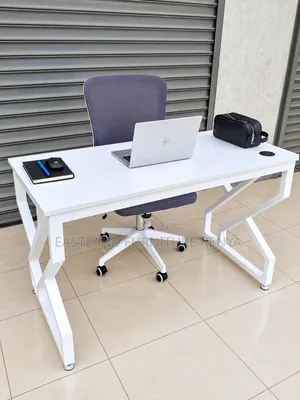 Modern White Office Desk With Ergonomic Mesh Chair