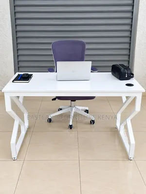 Modern White Office Desk With Ergonomic Mesh Chair